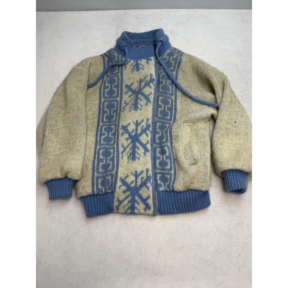 Vintage Alafoss Icewool Bomber Sweater Medium‎ Beige Full Zip Lined Wool Iceland